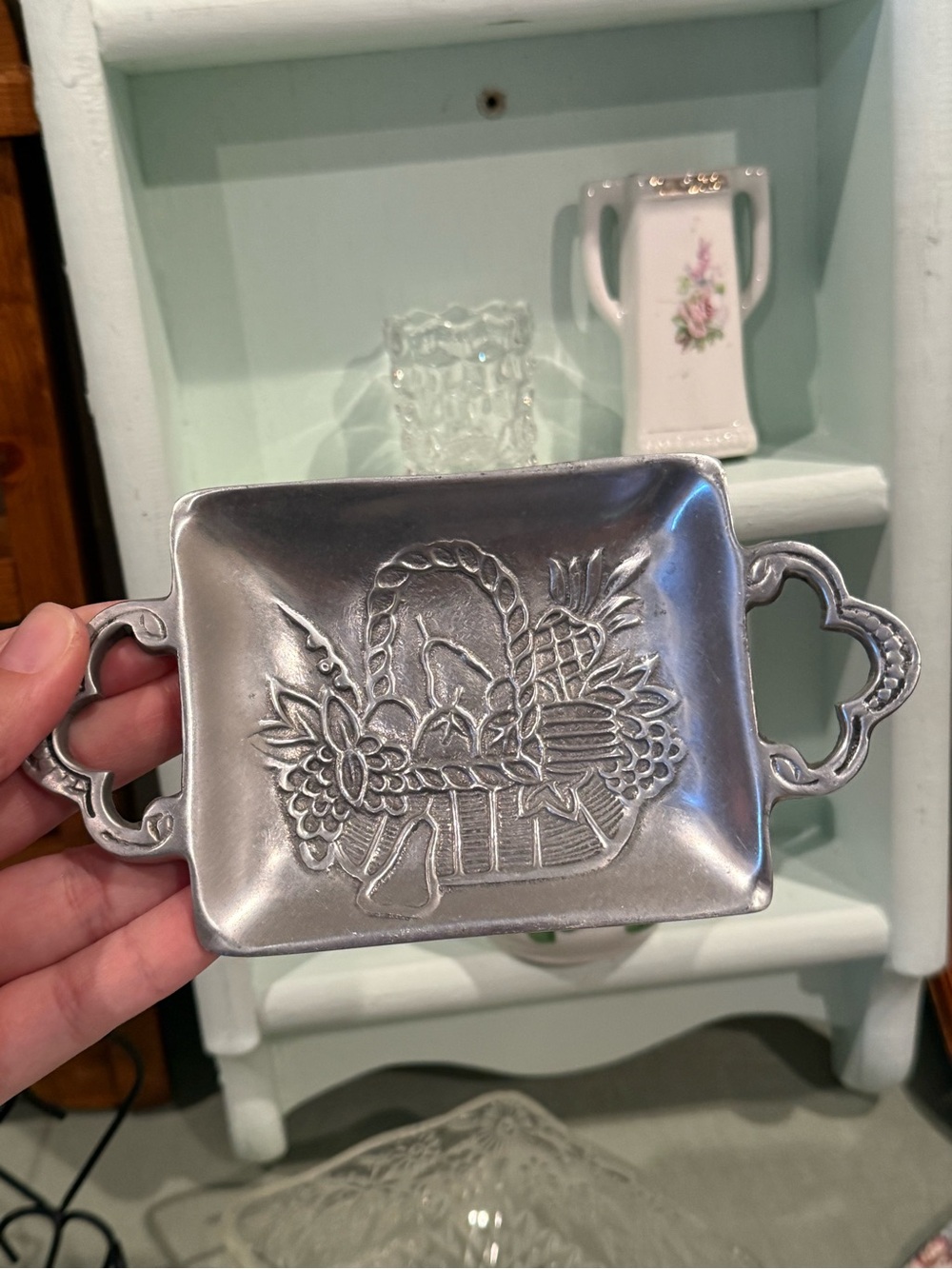 Decorative Silver-Tone Basket Motif Tray